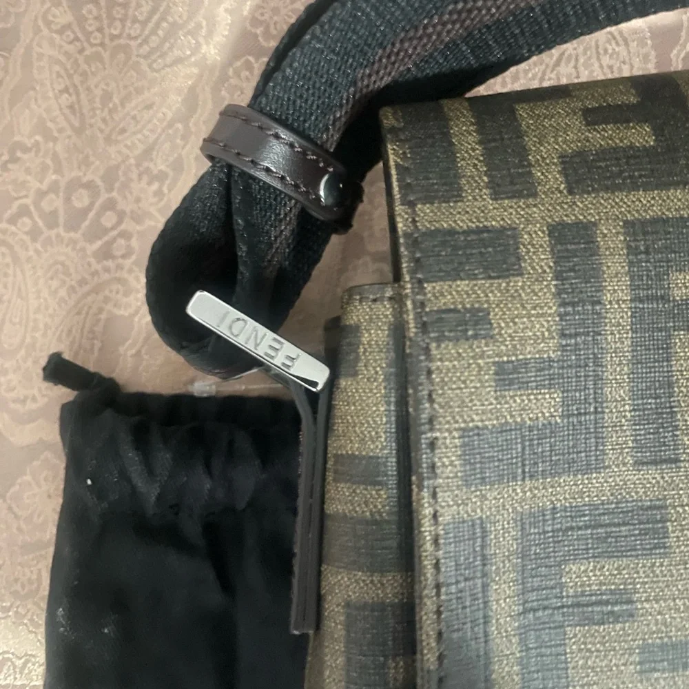 Fendi Mens Flap Messenger Bag Zucca Coated Canvas Medium